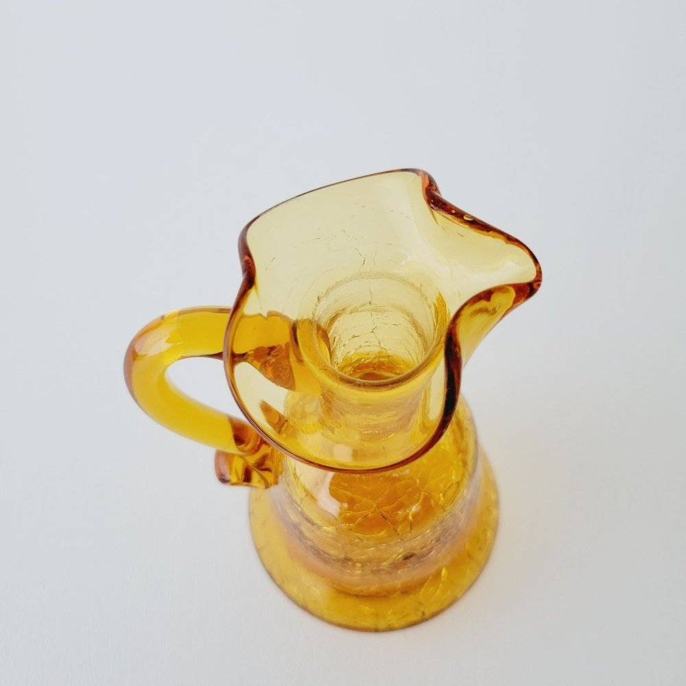 Hand Blown Amber Crackle Glass Cruet by Rainbow, Vintage Yellow Vinegar Bottle - Picture 5 of 14